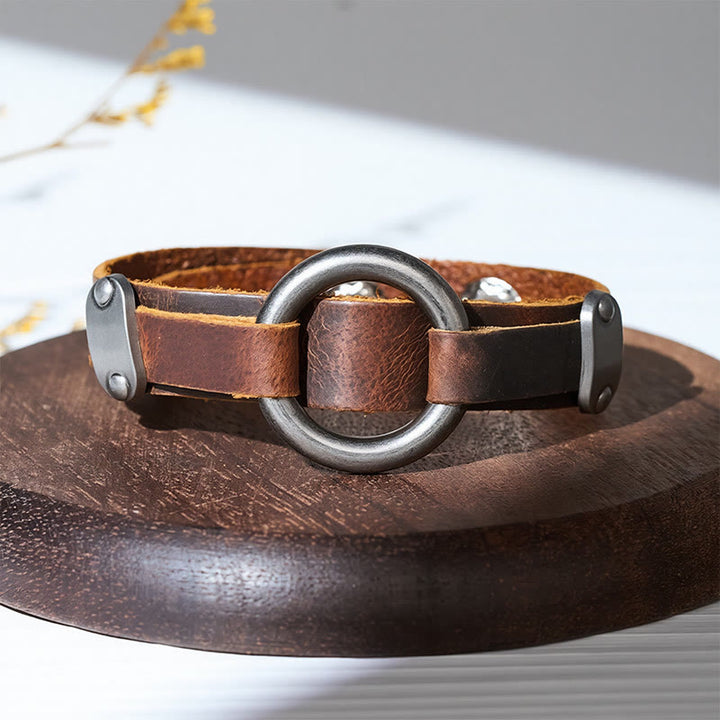 Vintage-Armband aus Leder im minimalistischen Stil für Herren mit O-Ring-Verschluss - image 3