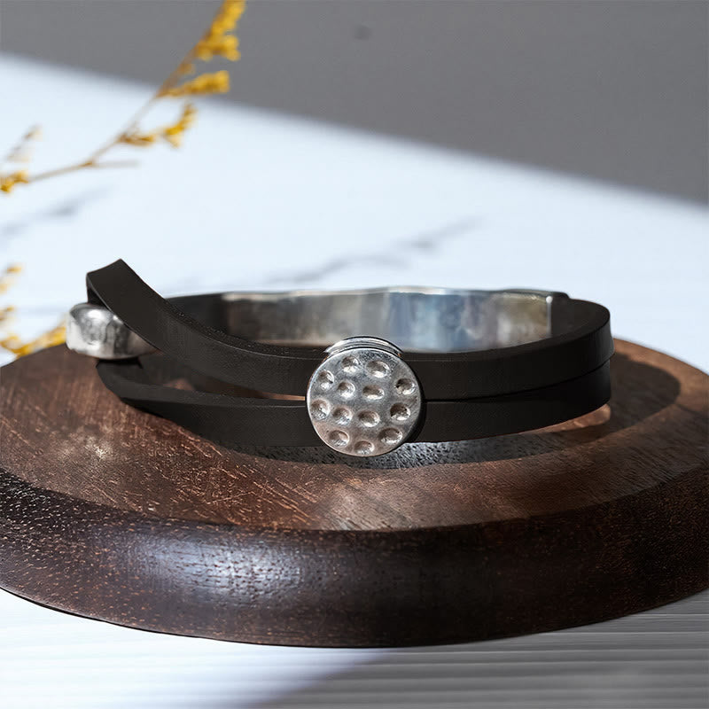 Modernes minimalistisches Herrenarmband aus Metall und Leder - Schwarz - image 3