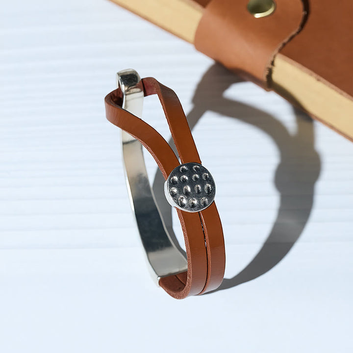 Modernes minimalistisches Herrenarmband aus Metall und Leder - image 0