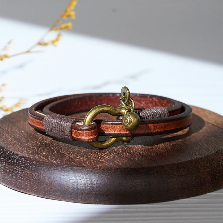Vintage Herrenarmband aus Leder mit zweifacher Wicklung und Hufeisenverschluss - Braun - image 5