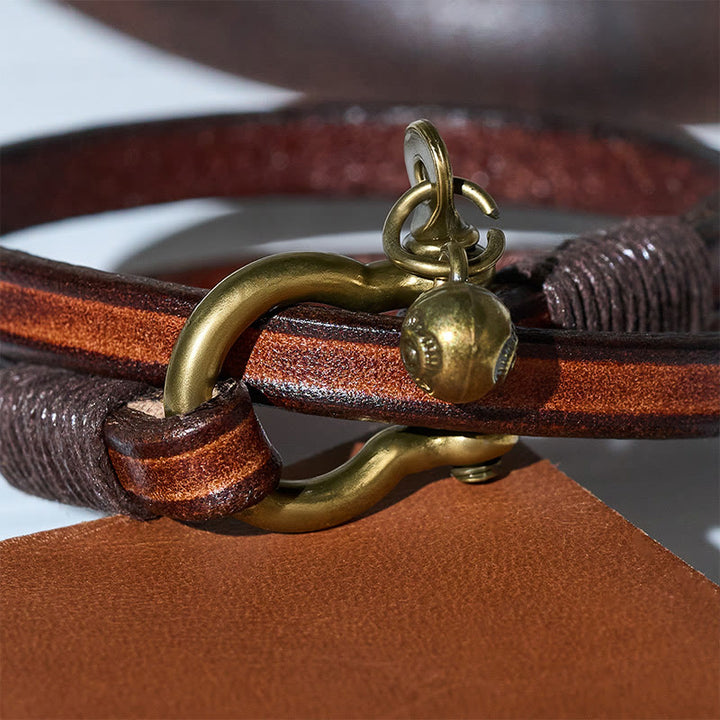 Vintage Herrenarmband aus Leder mit zweifacher Wicklung und Hufeisenverschluss - image 8