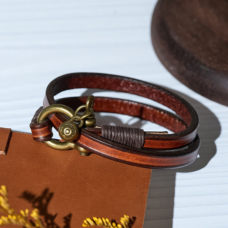 Vintage Herrenarmband aus Leder mit zweifacher Wicklung und Hufeisenverschluss - image 6