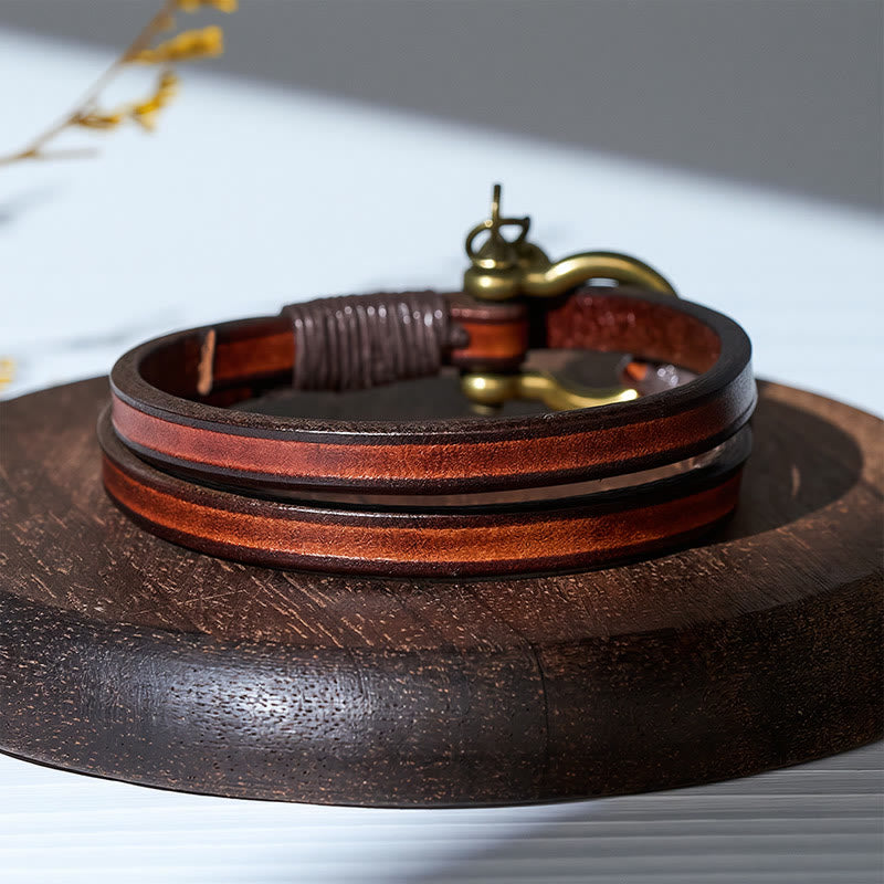 Vintage Herrenarmband aus Leder mit zweifacher Wicklung und Hufeisenverschluss - image 7