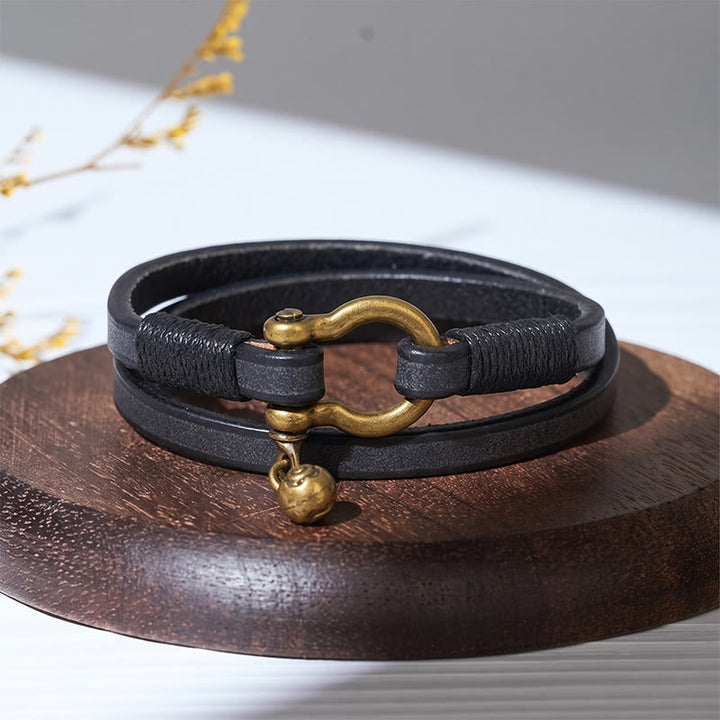 Vintage Herrenarmband aus Leder mit zweifacher Wicklung und Hufeisenverschluss - Schwarz - image 4