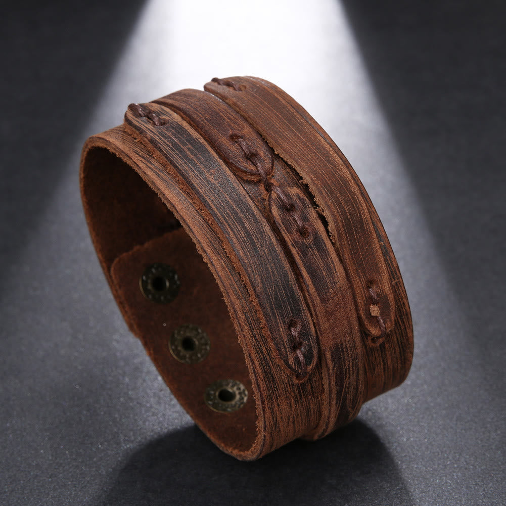 Vintage-Armreif aus Leder mit breitem Knotenmuster und Used-Look - Braun - image 0