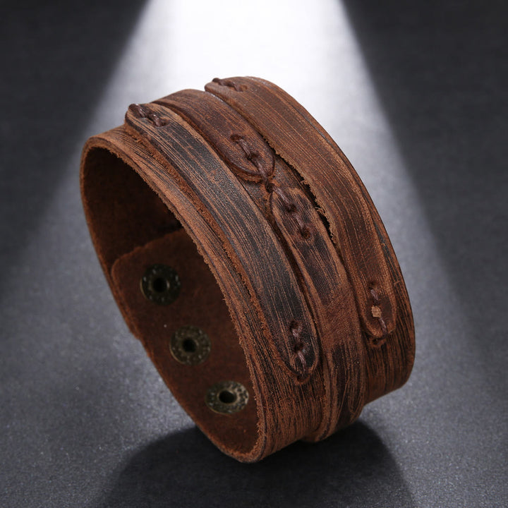 Vintage-Armreif aus Leder mit breitem Knotenmuster und Used-Look - Braun - image 0