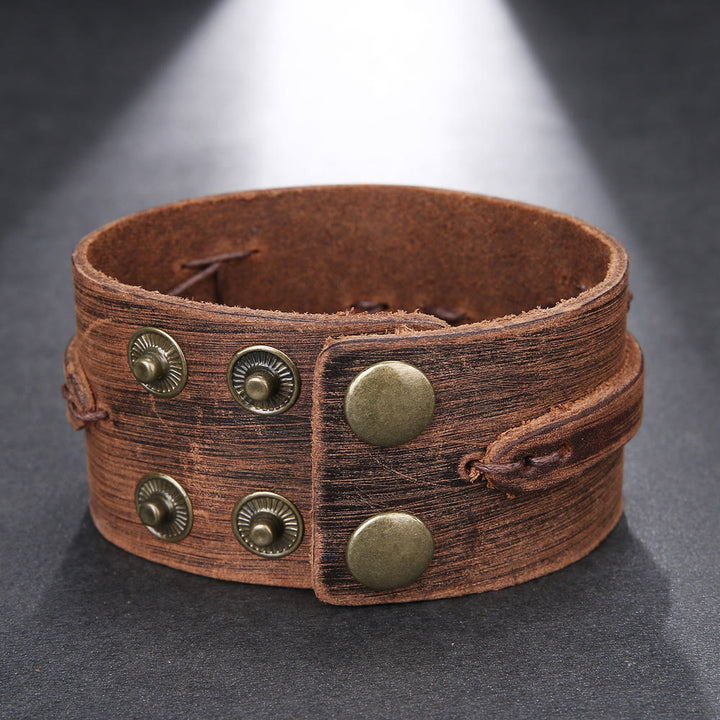 Vintage-Armreif aus Leder mit breitem Knotenmuster und Used-Look - image 2