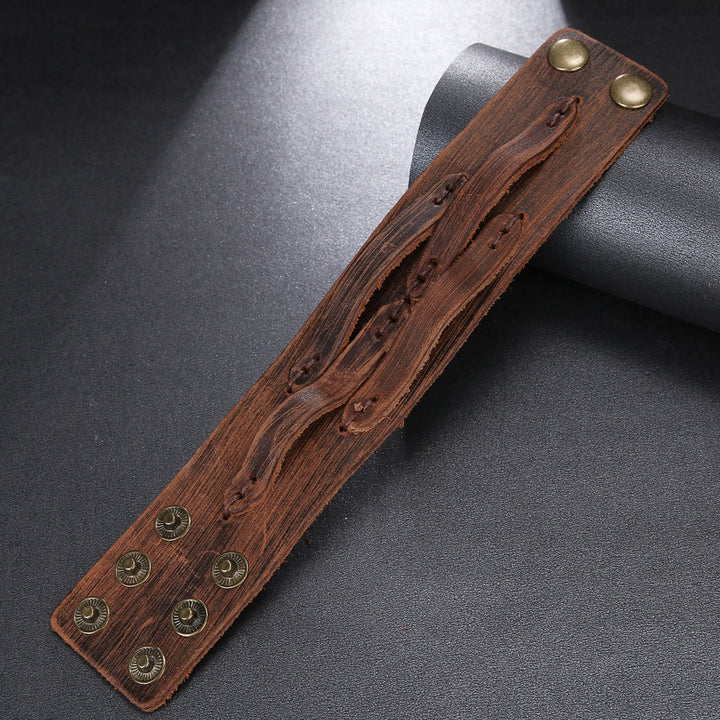 Vintage-Armreif aus Leder mit breitem Knotenmuster und Used-Look - image 3
