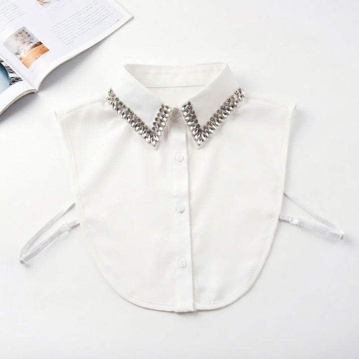 Damenhemd mit abnehmbarem, spitzem Kragen und Strasssteinen - Weiß - Einheitsgröße - image 1