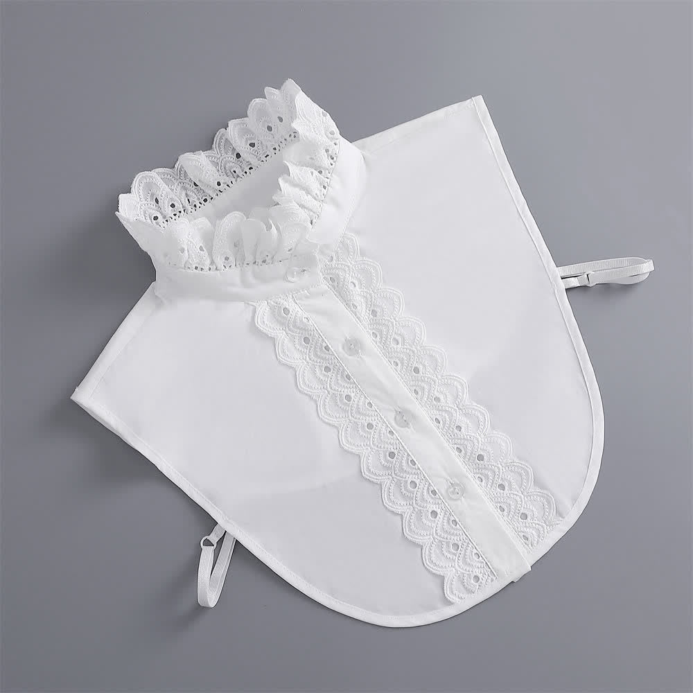 Damen-Kleid mit weißem Lochspitzenkragen, Rüschen und abnehmbarem Stehkragen - image 5
