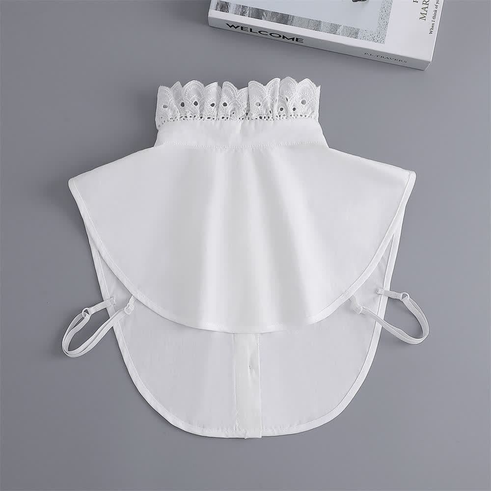 Damen-Kleid mit weißem Lochspitzenkragen, Rüschen und abnehmbarem Stehkragen - image 6