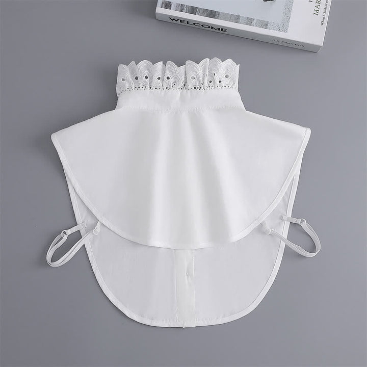 Damen-Kleid mit weißem Lochspitzenkragen, Rüschen und abnehmbarem Stehkragen - image 6