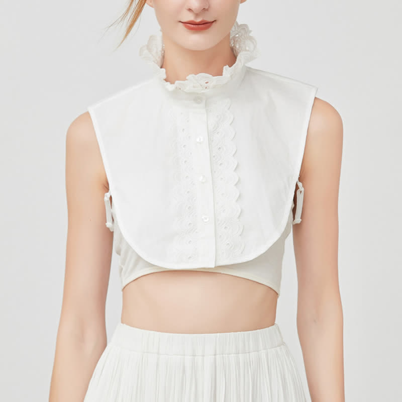 Damen-Kleid mit weißem Lochspitzenkragen, Rüschen und abnehmbarem Stehkragen - image 4