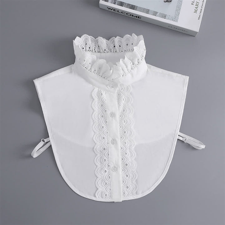 Damen-Kleid mit weißem Lochspitzenkragen, Rüschen und abnehmbarem Stehkragen - Weiß - Einheitsgröße - image 1