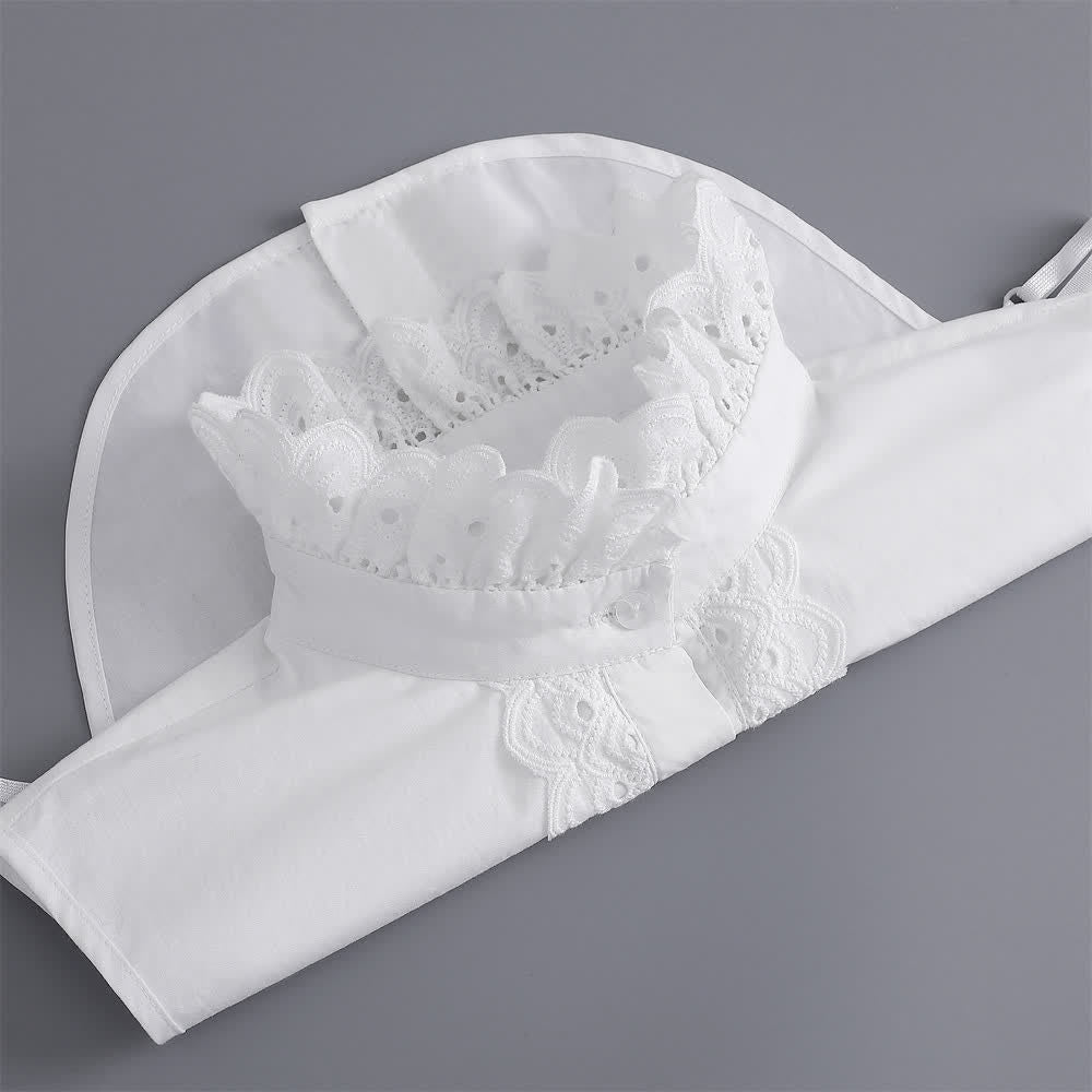 Damen-Kleid mit weißem Lochspitzenkragen, Rüschen und abnehmbarem Stehkragen - image 7