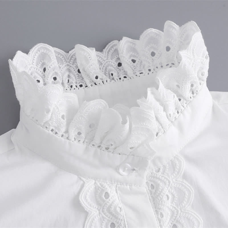 Damen-Kleid mit weißem Lochspitzenkragen, Rüschen und abnehmbarem Stehkragen - image 8