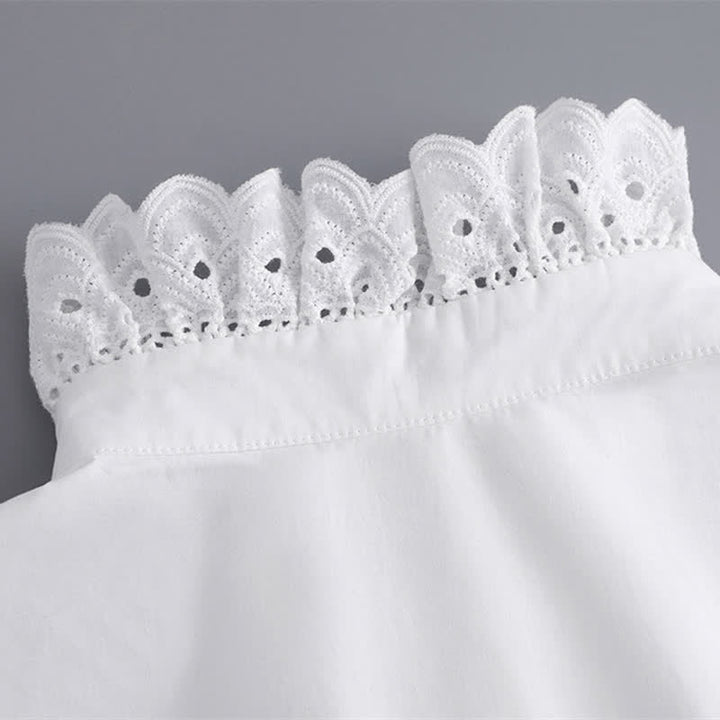 Damen-Kleid mit weißem Lochspitzenkragen, Rüschen und abnehmbarem Stehkragen - image 10