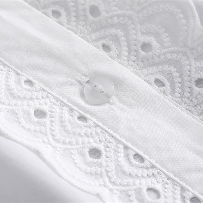 Damen-Kleid mit weißem Lochspitzenkragen, Rüschen und abnehmbarem Stehkragen - image 9