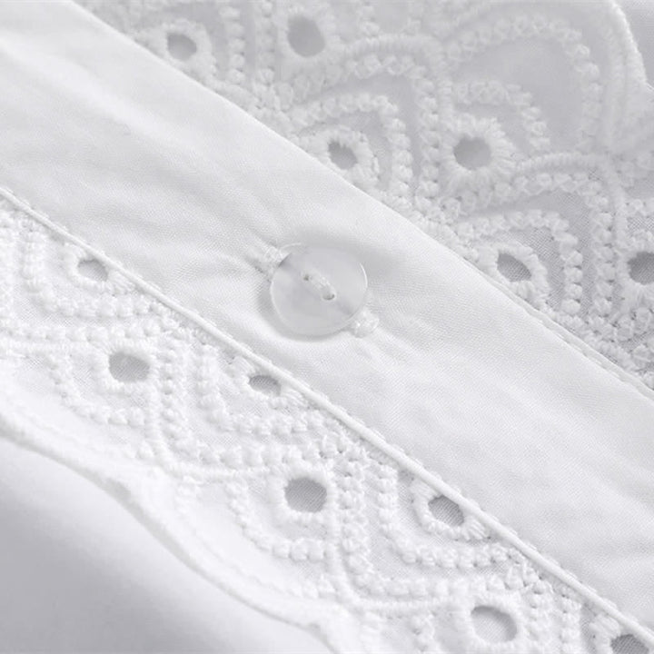 Damen-Kleid mit weißem Lochspitzenkragen, Rüschen und abnehmbarem Stehkragen - image 9