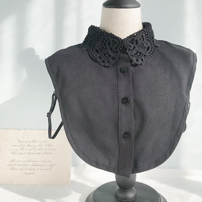 Niedlicher Chiffon-Pullover mit abnehmbarem Zierkragen und süßer Häkelspitze für Damen - Stil Nr. 2 - Schwarz - Einheitsgröße - image 8