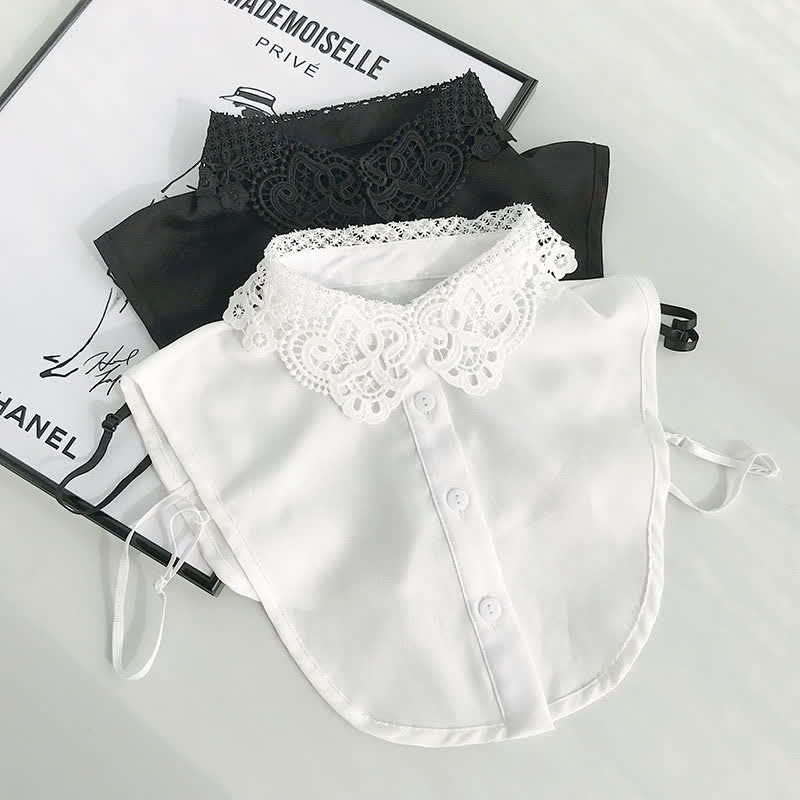 Niedlicher Chiffon-Pullover mit abnehmbarem Zierkragen und süßer Häkelspitze für Damen - image 5