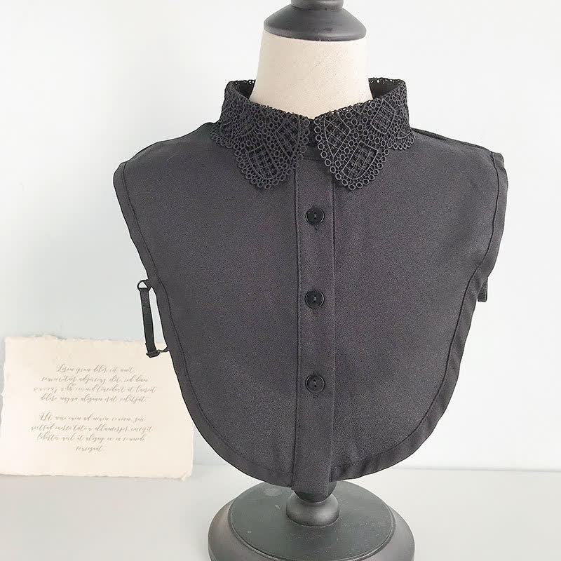 Niedlicher Chiffon-Pullover mit abnehmbarem Zierkragen und süßer Häkelspitze für Damen - Stil Nr. 1 - Schwarz - Einheitsgröße - image 3