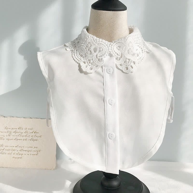 Niedlicher Chiffon-Pullover mit abnehmbarem Zierkragen und süßer Häkelspitze für Damen - Stil Nr. 2 - Weiß - Einheitsgröße - image 7