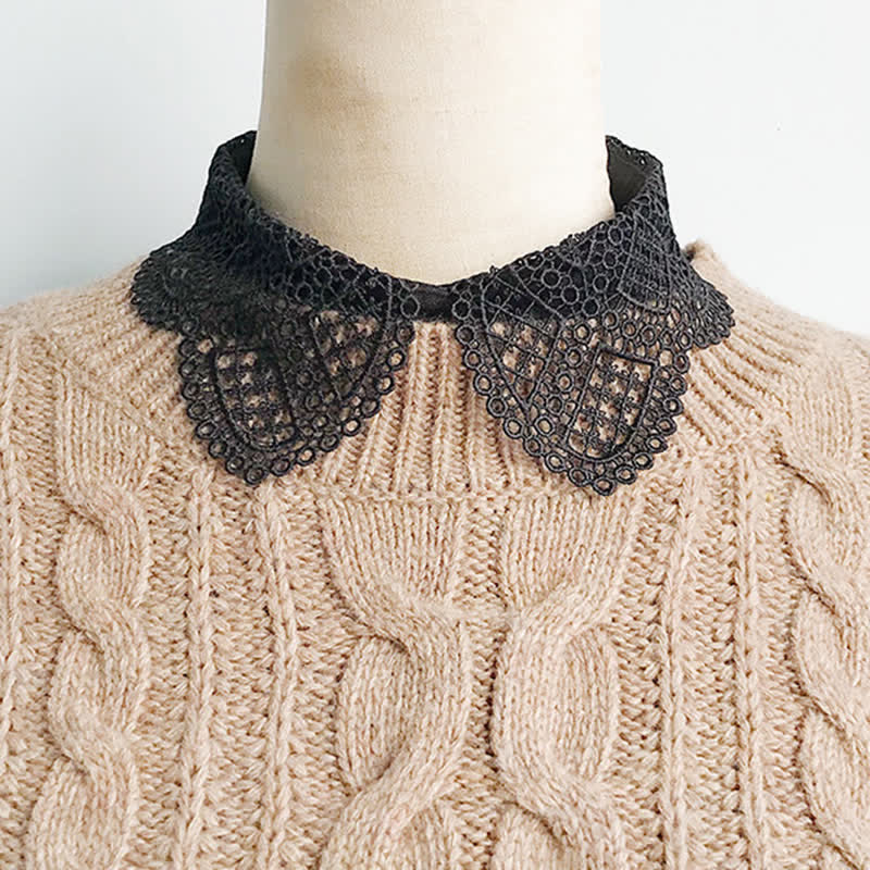 Niedlicher Chiffon-Pullover mit abnehmbarem Zierkragen und süßer Häkelspitze für Damen - image 4