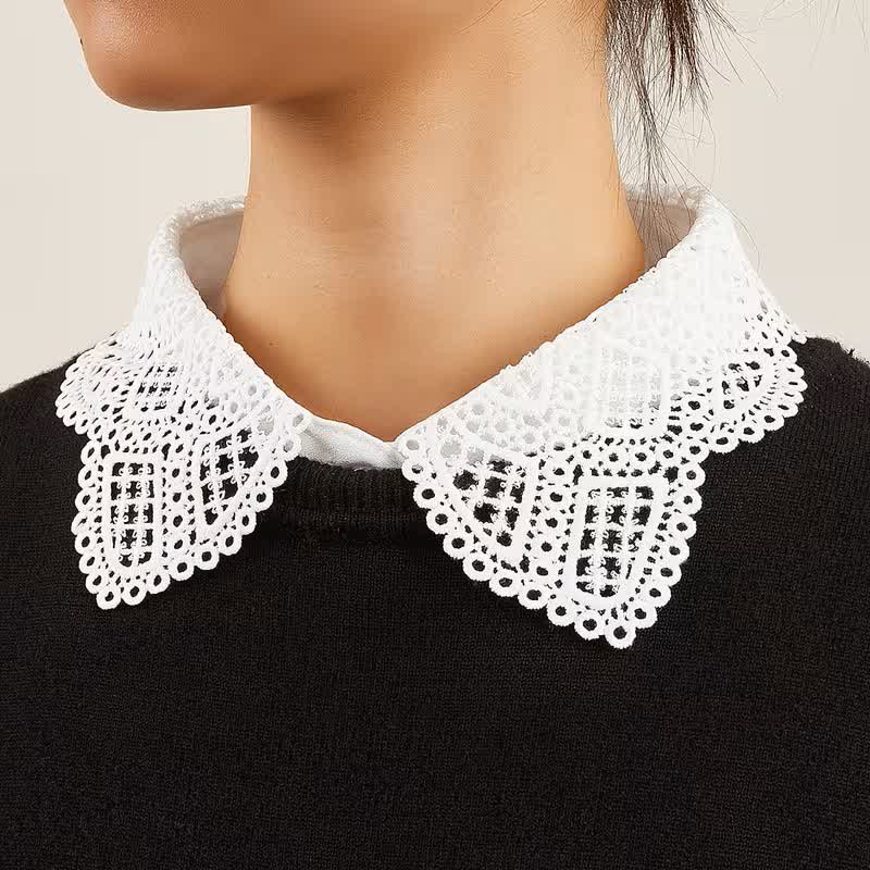 Niedlicher Chiffon-Pullover mit abnehmbarem Zierkragen und süßer Häkelspitze für Damen - image 0