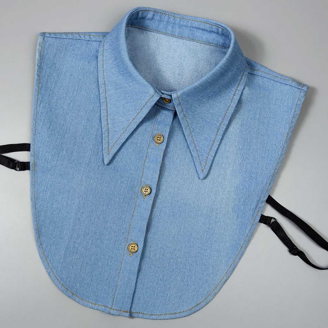 Klassischer, spitz zulaufender Denim-Hemd mit abnehmbarem, großem, spitz zulaufendem Zierkragen - Himmelblau - Einheitsgröße - image 5
