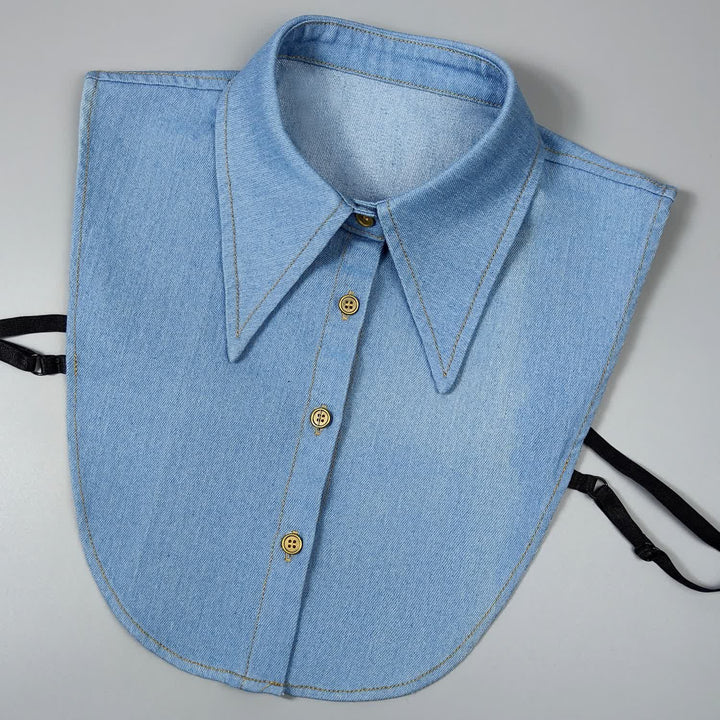 Klassischer, spitz zulaufender Denim-Hemd mit abnehmbarem, großem, spitz zulaufendem Zierkragen - Himmelblau - Einheitsgröße - image 5