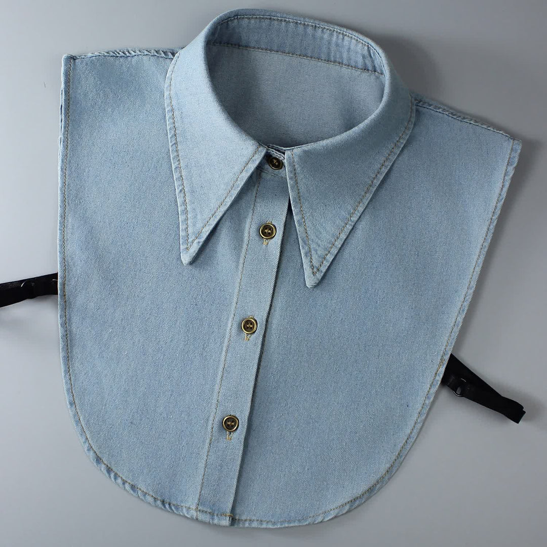 Klassischer, spitz zulaufender Denim-Hemd mit abnehmbarem, großem, spitz zulaufendem Zierkragen - Hellblau - Einheitsgröße - image 1