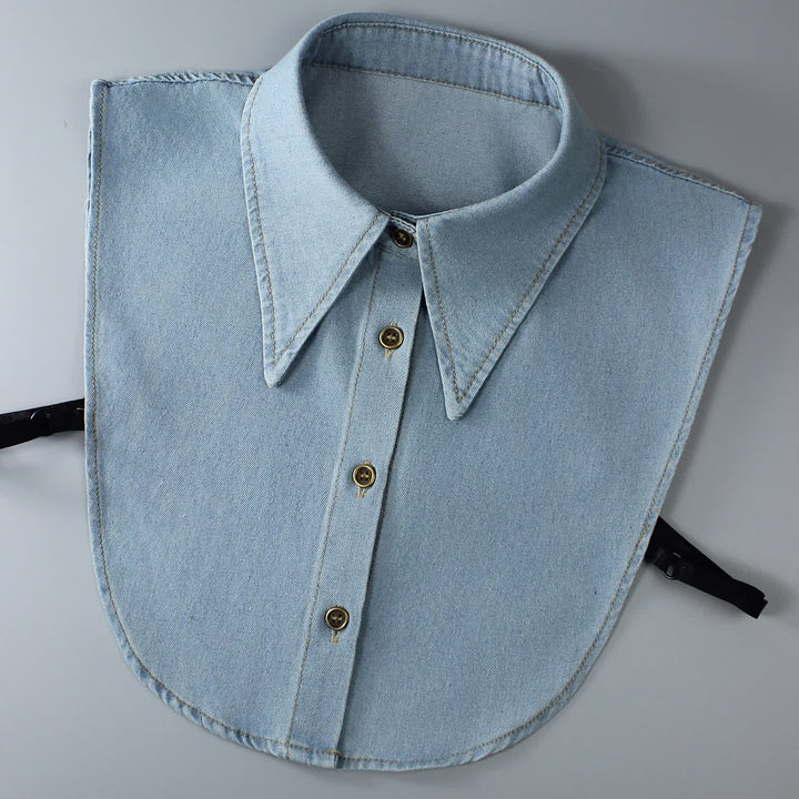 Klassischer, spitz zulaufender Denim-Hemd mit abnehmbarem, großem, spitz zulaufendem Zierkragen - Hellblau - Einheitsgröße - image 1