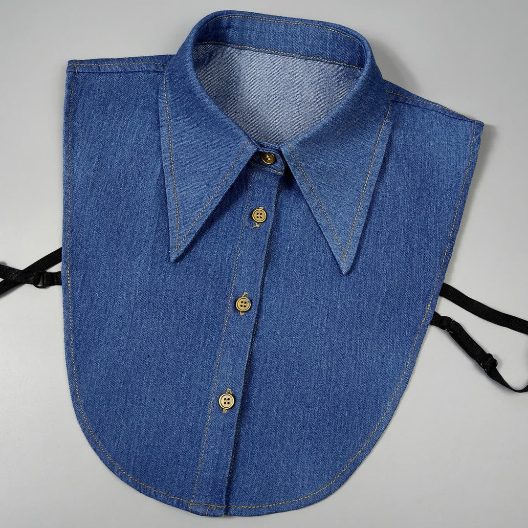Klassischer, spitz zulaufender Denim-Hemd mit abnehmbarem, großem, spitz zulaufendem Zierkragen - Marine - Einheitsgröße - image 6