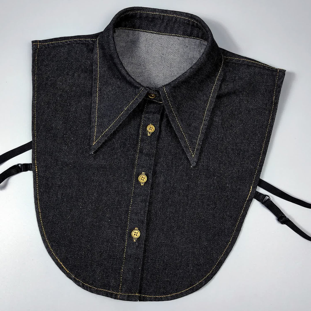 Klassischer, spitz zulaufender Denim-Hemd mit abnehmbarem, großem, spitz zulaufendem Zierkragen - Schwarz - Einheitsgröße - image 4