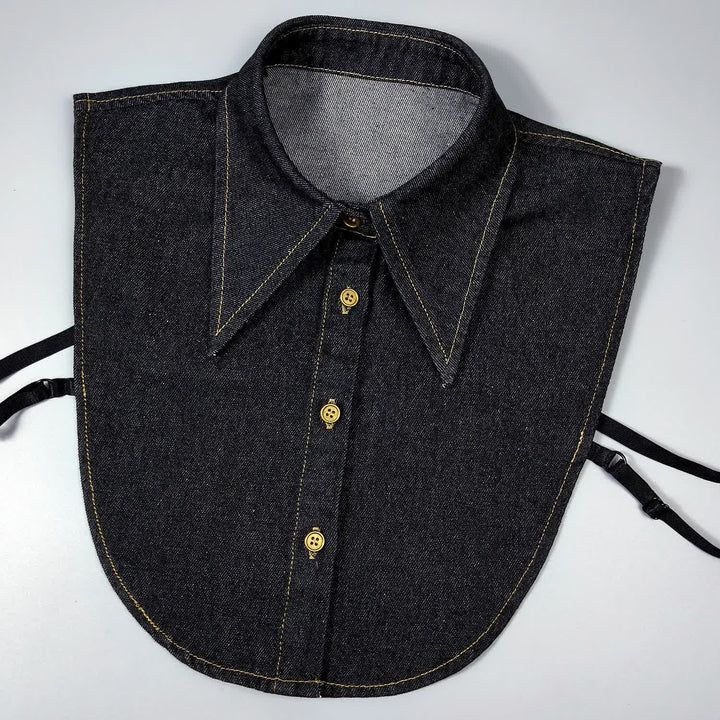 Klassischer, spitz zulaufender Denim-Hemd mit abnehmbarem, großem, spitz zulaufendem Zierkragen - Schwarz - Einheitsgröße - image 4