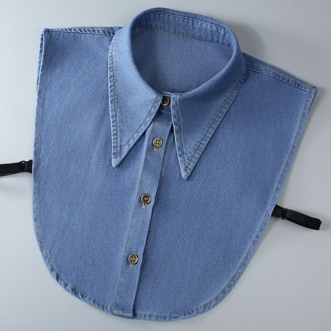 Klassischer, spitz zulaufender Denim-Hemd mit abnehmbarem, großem, spitz zulaufendem Zierkragen - Königsblau - Einheitsgröße - image 3