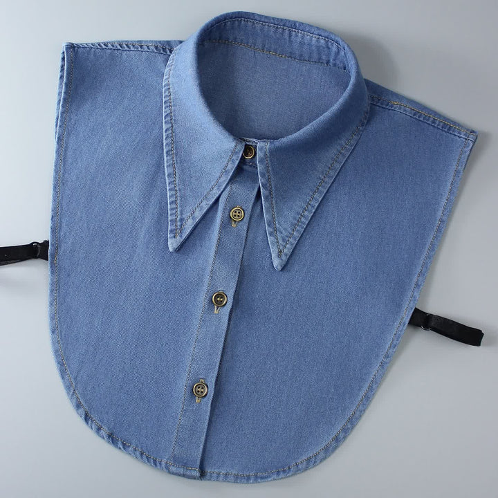 Klassischer, spitz zulaufender Denim-Hemd mit abnehmbarem, großem, spitz zulaufendem Zierkragen - Königsblau - Einheitsgröße - image 3