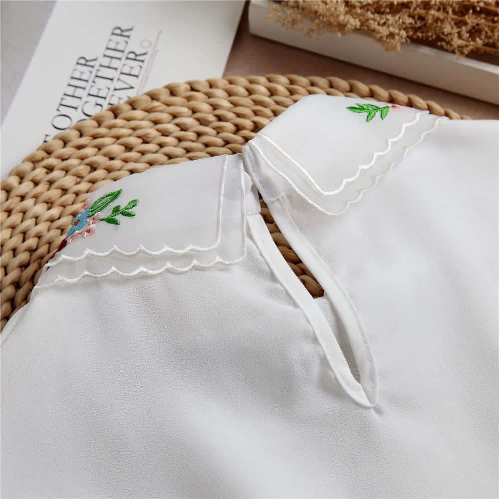 Buntes, blumengesticktes, doppellagiges Dekolleté mit angedeutetem Kragen für Damen - image 4