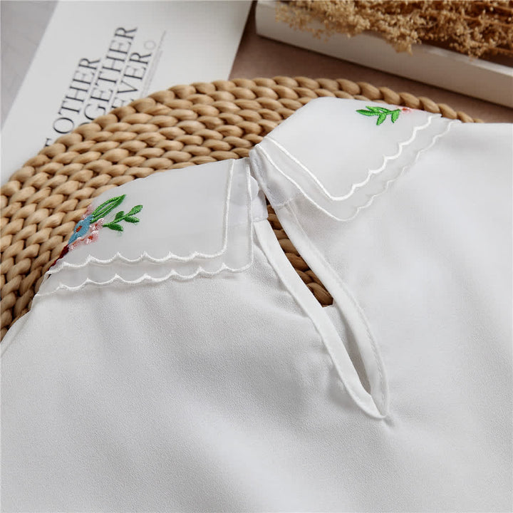 Buntes, blumengesticktes, doppellagiges Dekolleté mit angedeutetem Kragen für Damen - image 4