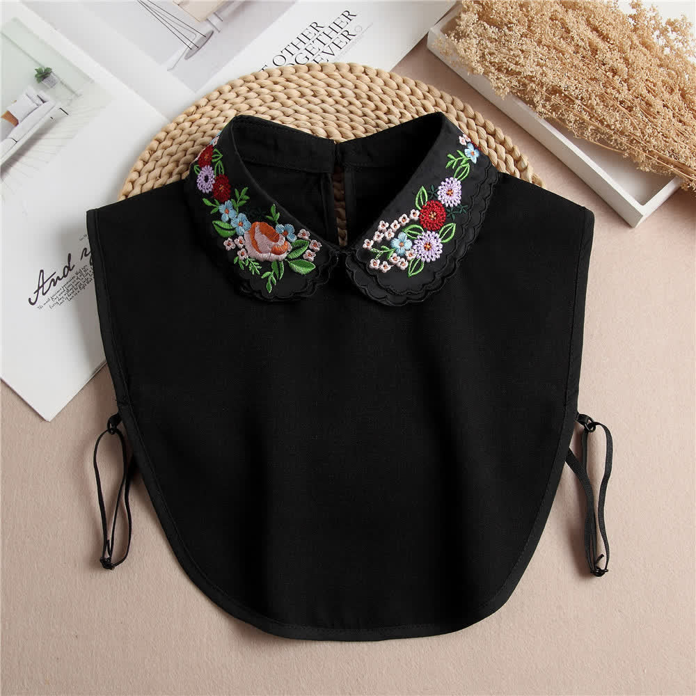 Buntes, blumengesticktes, doppellagiges Dekolleté mit angedeutetem Kragen für Damen - Schwarz - Einheitsgröße - image 7