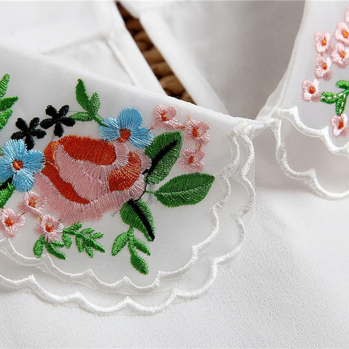 Buntes, blumengesticktes, doppellagiges Dekolleté mit angedeutetem Kragen für Damen - image 5