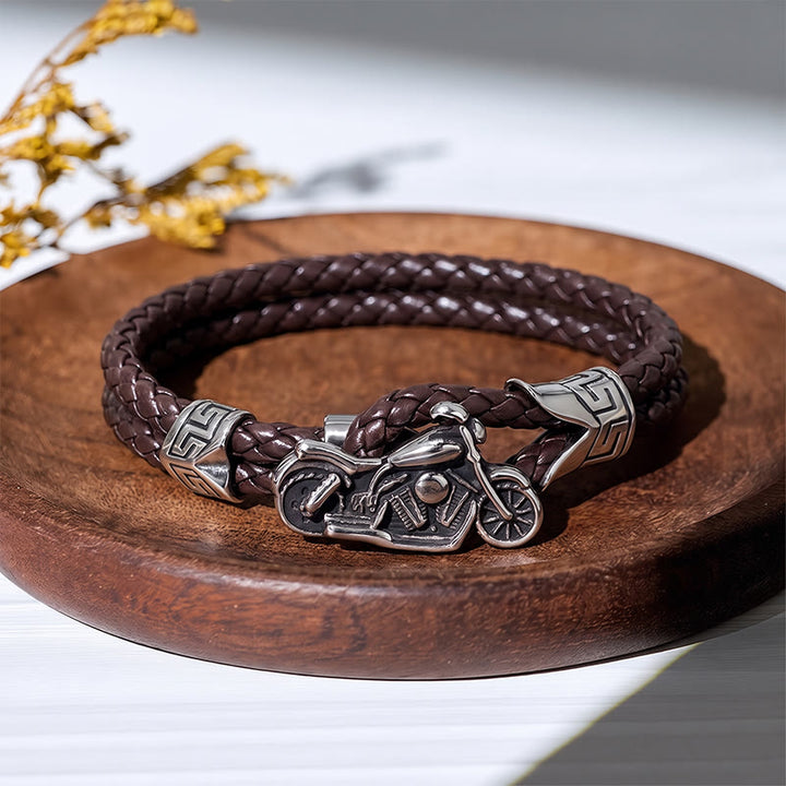 Punk-Retro-Biker-Motorrad-Muster-Lederarmband - Braun - image 3