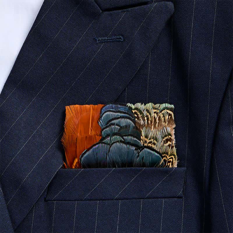 Einstecktuch mit Pfauenfedern in Orange- und Fasanenmuster und türkisfarbenem Design - Pfauenente - image 0