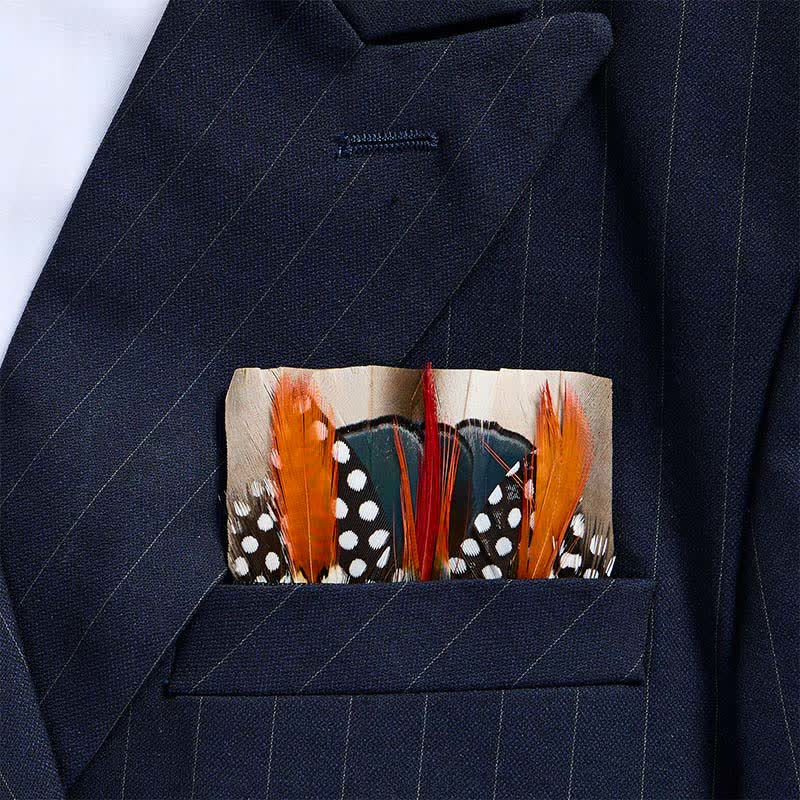 Einstecktuch mit Federn und Polka-Dots in kräftigem Orange und Türkis - Orange & Türkis - image 0