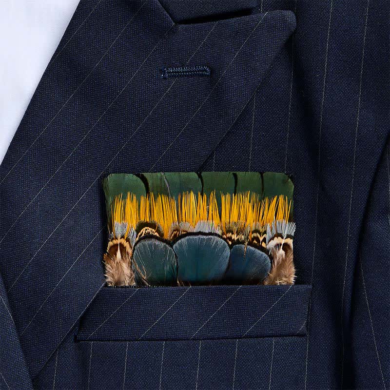 Einstecktuch mit waldgrünem und goldgelbem Pfauenfedermuster - Grün & Gelb - image 0