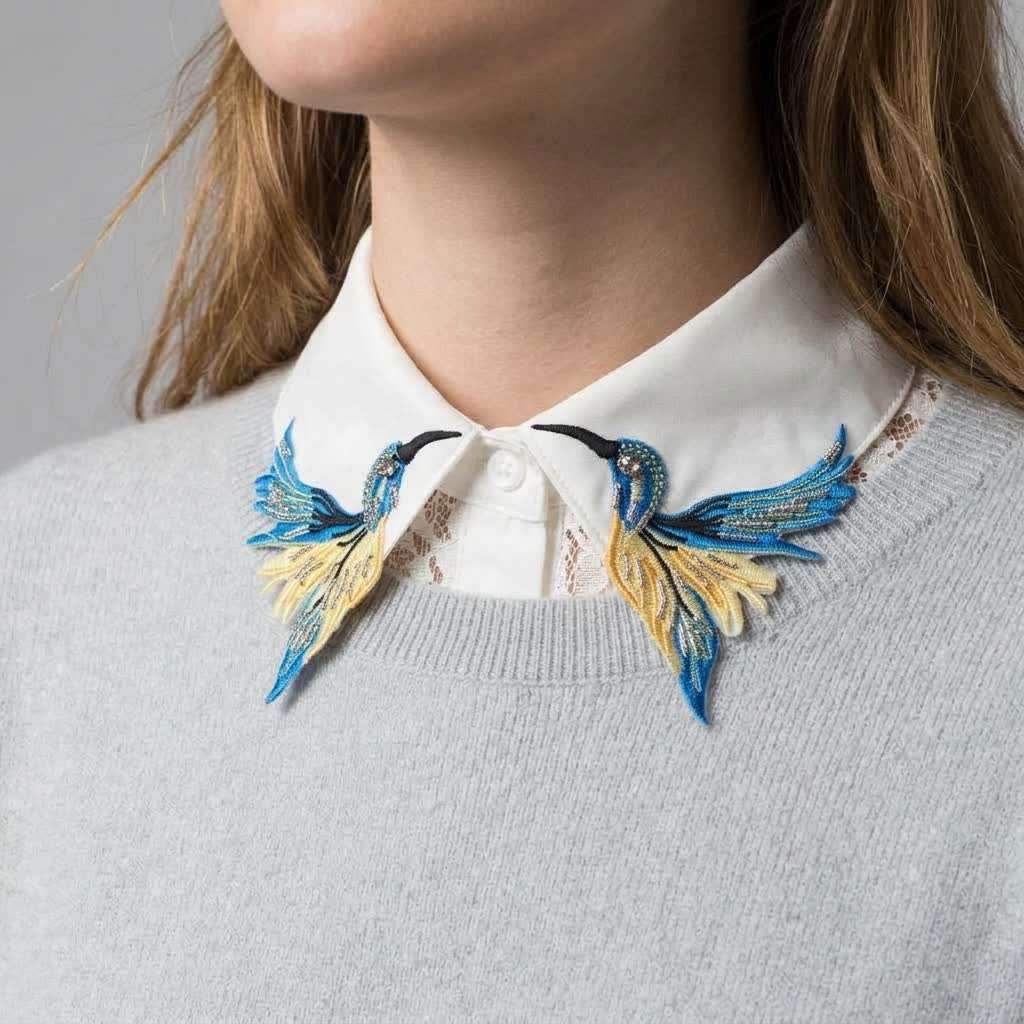 Niedlicher, farbiger, mit Kolibri bestickter Kragen für Damen - image 0