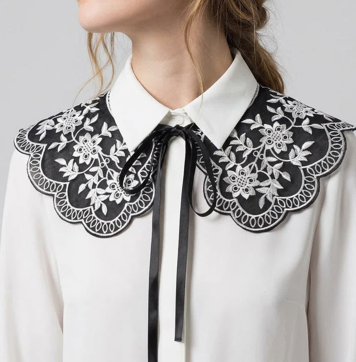Vintage-Schal mit Blumenstickerei und angedeutetem Kragen für Damen – Cape - image 0
