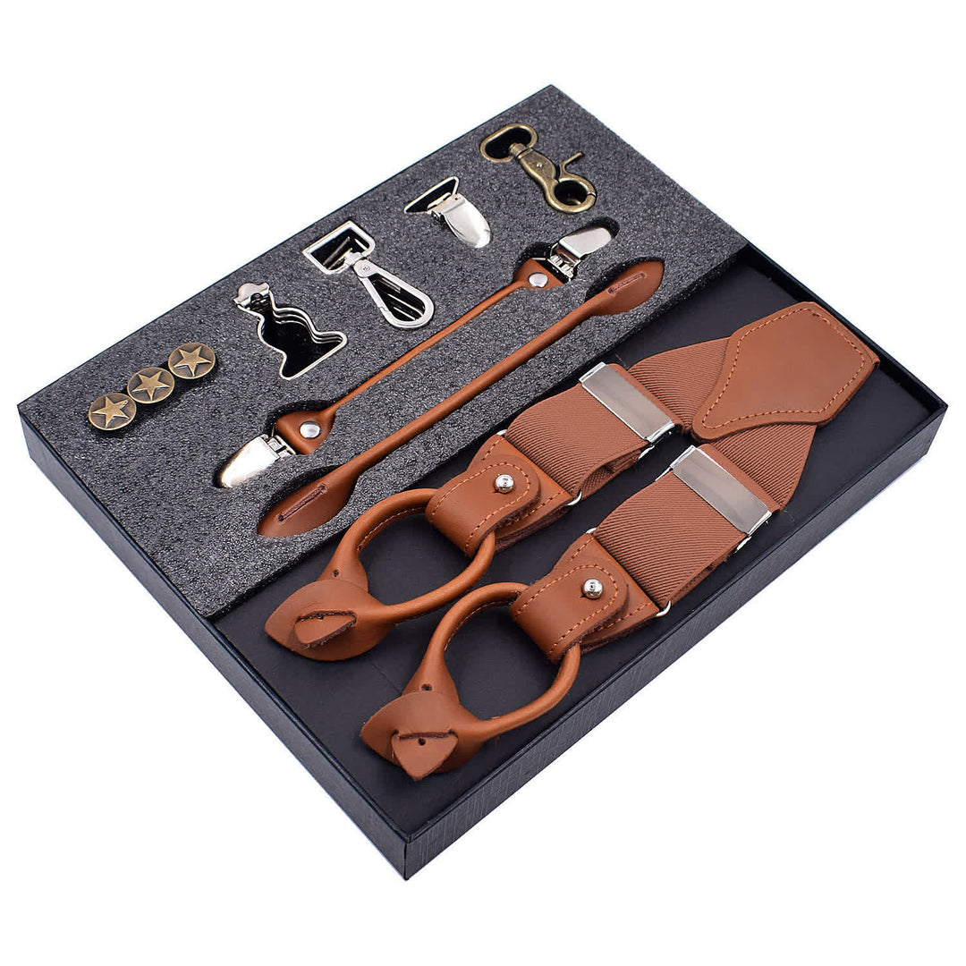 8-teiliges Set einfarbiger, kombinierbarer, verstellbarer Hosenträger mit Schnallen - Kamel - image 18