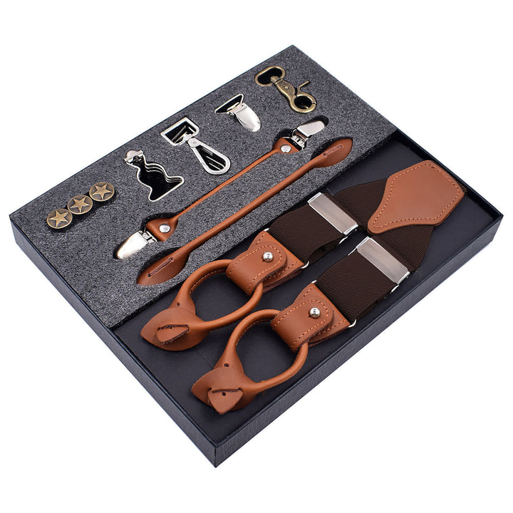 8-teiliges Set einfarbiger, kombinierbarer, verstellbarer Hosenträger mit Schnallen - Kaffee - image 15